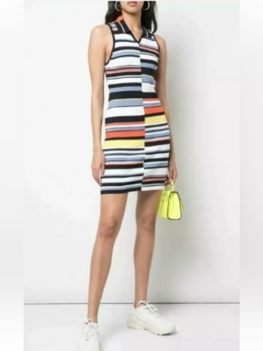 rag & bone Mason Striped Sleeveless Stretch Ribbed Knit Polo Mini Dress Large